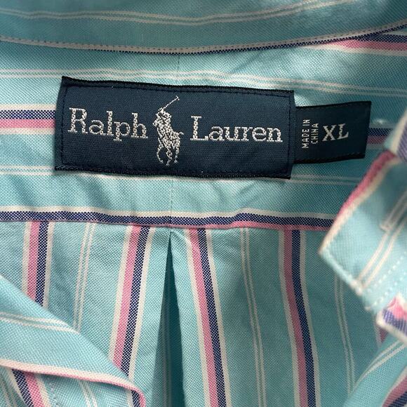 Ralph Lauren Mens XL Blue Pink Striped Long Sleee Lightweight Button Down Shirt - Picture 4 of 4